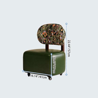 Traditional Chinese Microfiber Leather Fabric Solid Wood Semi-Circle Patterned Low Stool With Backrest For Living Room