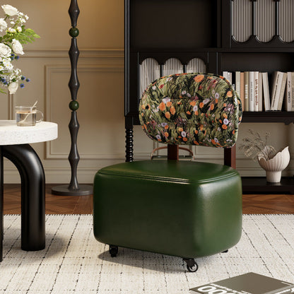 Traditional Chinese Microfiber Leather Fabric Solid Wood Semi-Circle Patterned Low Stool With Backrest For Living Room