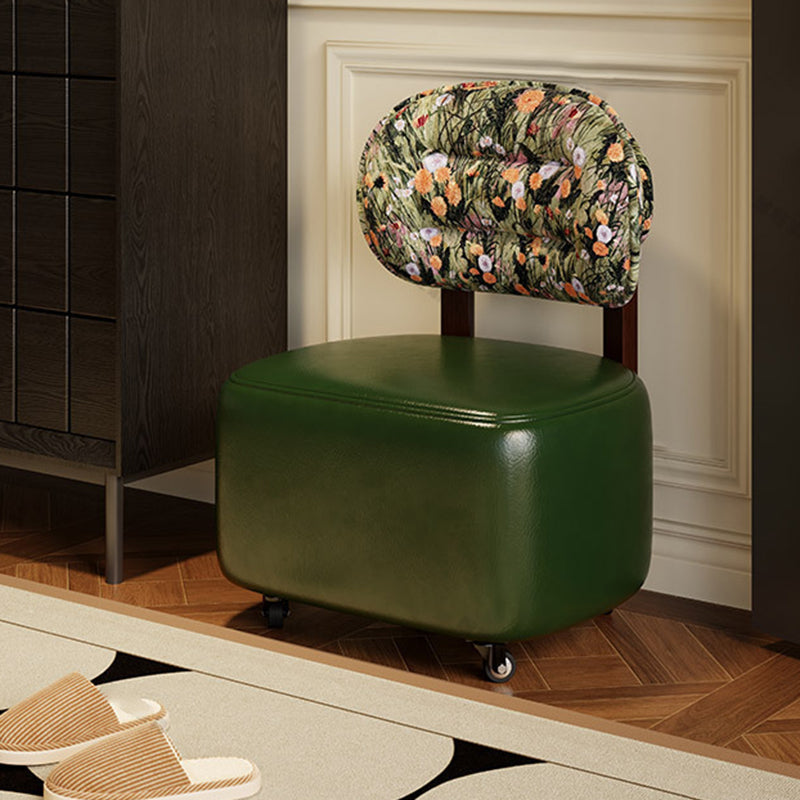 Traditional Chinese Microfiber Leather Fabric Solid Wood Semi-Circle Patterned Low Stool With Backrest For Living Room
