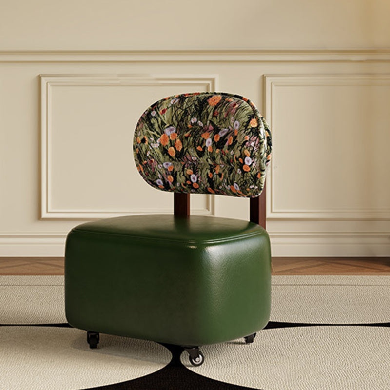 Traditional Chinese Microfiber Leather Fabric Solid Wood Semi-Circle Patterned Low Stool With Backrest For Living Room