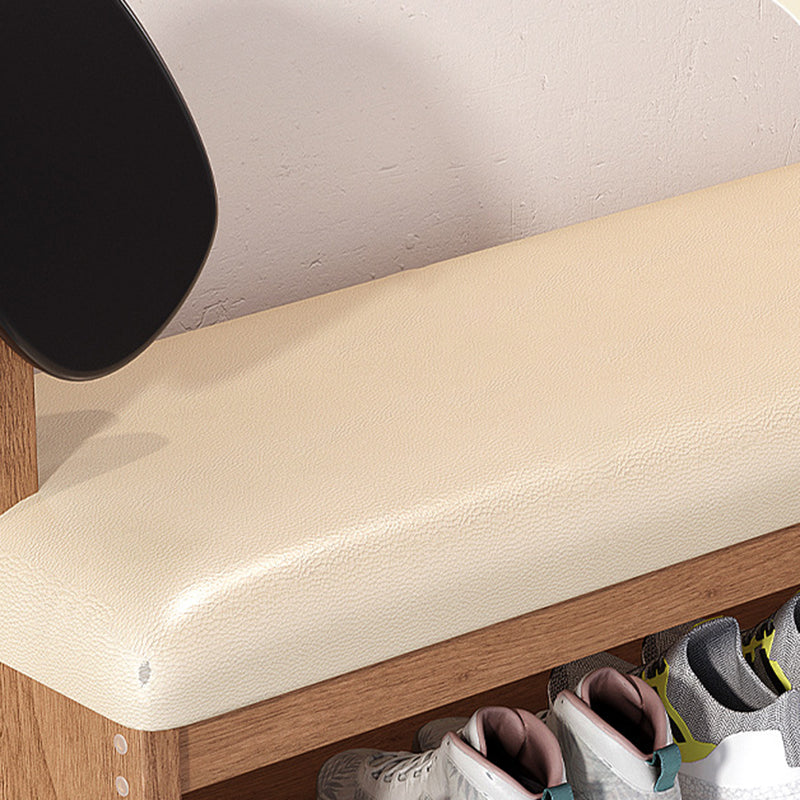 Contemporary Creative Faux Oil Wax Leather Bamboo Dog-Shaped Rectangular Shoe Bench 1/2-Tier For Living Room