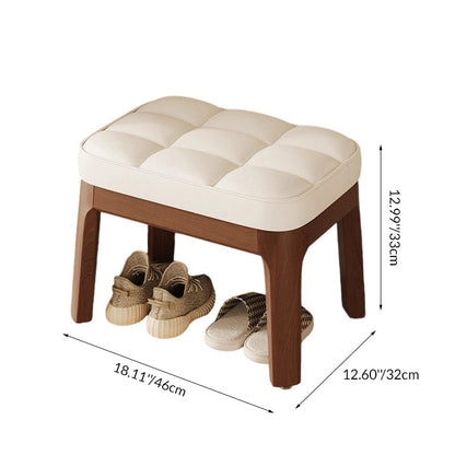 Modern Minimalist PU Leather Solid Wood Grid Rectangular Low Stool For Entryway & Living Room