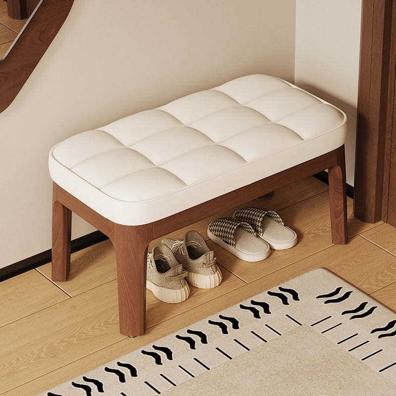 Modern Minimalist PU Leather Solid Wood Grid Rectangular Low Stool For Entryway & Living Room