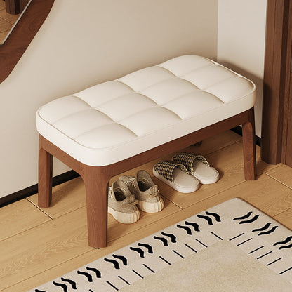 Modern Minimalist PU Leather Solid Wood Grid Rectangular Low Stool For Entryway & Living Room