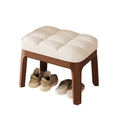 Modern Minimalist PU Leather Solid Wood Grid Rectangular Low Stool For Entryway & Living Room