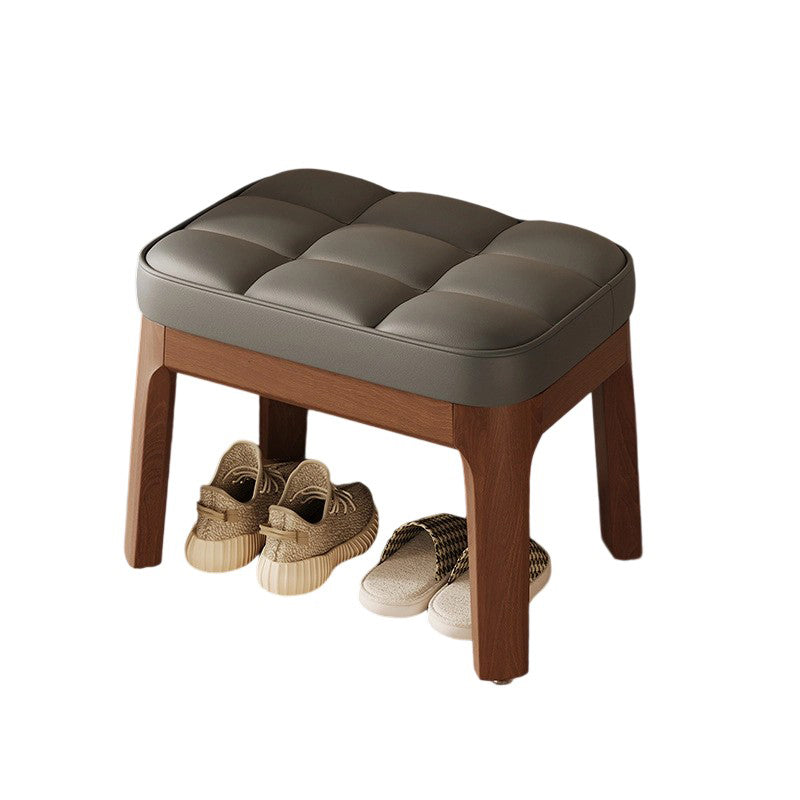 Modern Minimalist PU Leather Solid Wood Grid Rectangular Low Stool For Entryway & Living Room