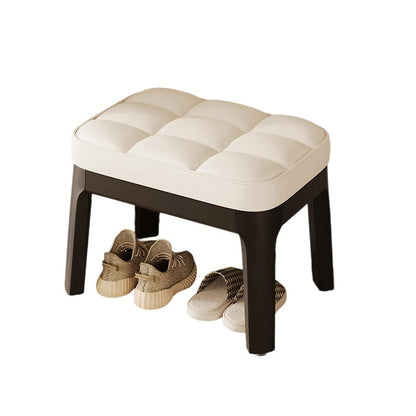 Modern Minimalist PU Leather Solid Wood Grid Rectangular Low Stool For Entryway & Living Room