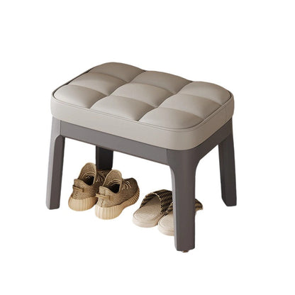Modern Minimalist PU Leather Solid Wood Grid Rectangular Low Stool For Entryway & Living Room