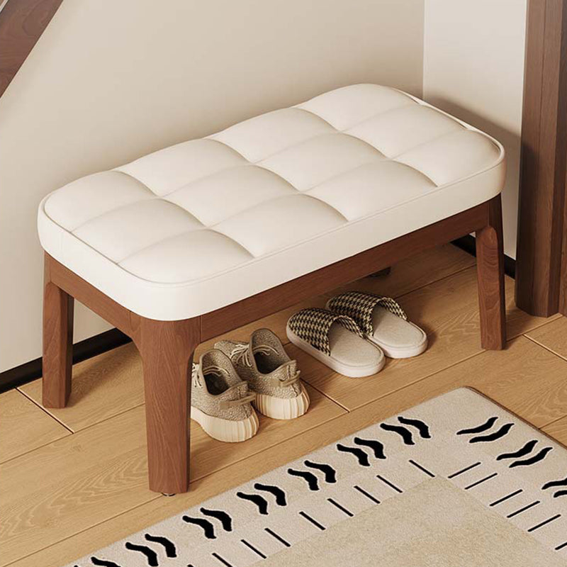 Modern Minimalist PU Leather Solid Wood Grid Rectangular Low Stool For Entryway & Living Room