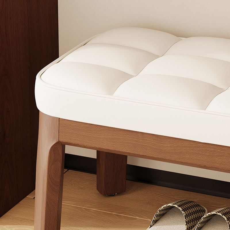 Modern Minimalist PU Leather Solid Wood Grid Rectangular Low Stool For Entryway & Living Room