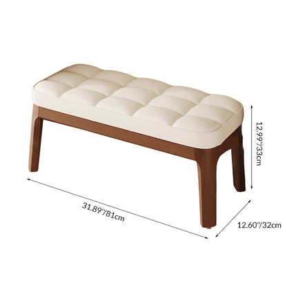 Contemporary Scandinavian PU Leather Solid Wood Rectangular Grid Upholstered Shoe Bench For Entryway & Living Room