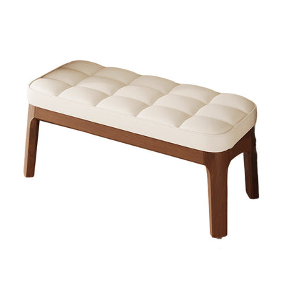 Contemporary Scandinavian PU Leather Solid Wood Rectangular Grid Upholstered Shoe Bench For Entryway & Living Room