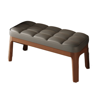 Contemporary Scandinavian PU Leather Solid Wood Rectangular Grid Upholstered Shoe Bench For Entryway & Living Room