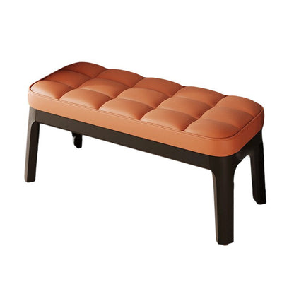 Contemporary Scandinavian PU Leather Solid Wood Rectangular Grid Upholstered Shoe Bench For Entryway & Living Room