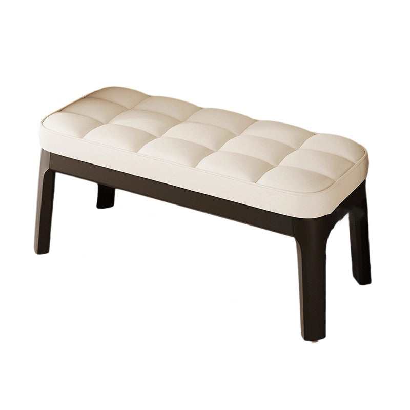 Contemporary Scandinavian PU Leather Solid Wood Rectangular Grid Upholstered Shoe Bench For Entryway & Living Room