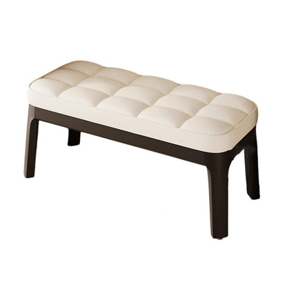 Contemporary Scandinavian PU Leather Solid Wood Rectangular Grid Upholstered Shoe Bench For Entryway & Living Room