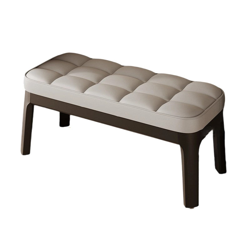 Contemporary Scandinavian PU Leather Solid Wood Rectangular Grid Upholstered Shoe Bench For Entryway & Living Room