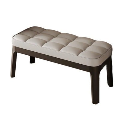 Contemporary Scandinavian PU Leather Solid Wood Rectangular Grid Upholstered Shoe Bench For Entryway & Living Room