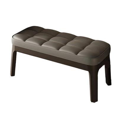 Contemporary Scandinavian PU Leather Solid Wood Rectangular Grid Upholstered Shoe Bench For Entryway & Living Room