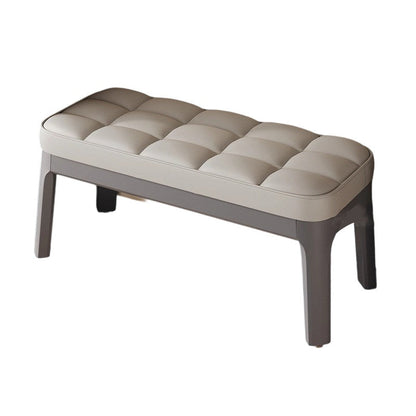 Contemporary Scandinavian PU Leather Solid Wood Rectangular Grid Upholstered Shoe Bench For Entryway & Living Room