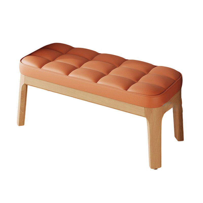 Contemporary Scandinavian PU Leather Solid Wood Rectangular Grid Upholstered Shoe Bench For Entryway & Living Room
