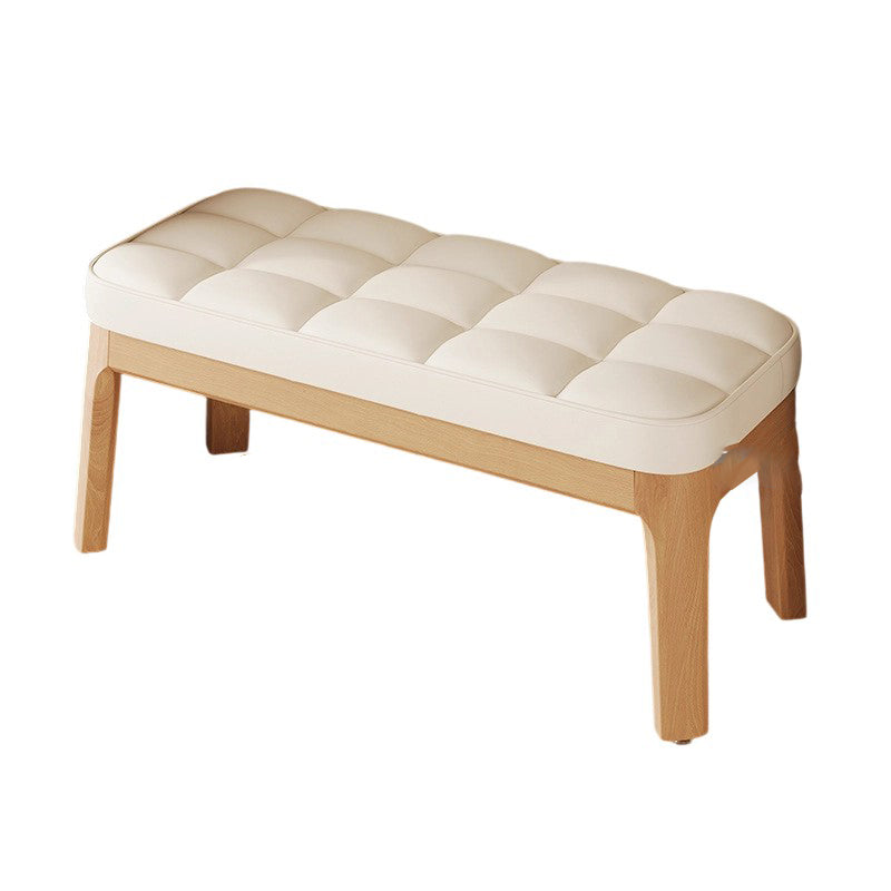 Contemporary Scandinavian PU Leather Solid Wood Rectangular Grid Upholstered Shoe Bench For Entryway & Living Room