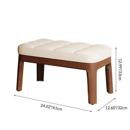 Contemporary Scandinavian PU Leather Solid Wood Rectangular Grid Upholstered Shoe Bench For Entryway & Living Room
