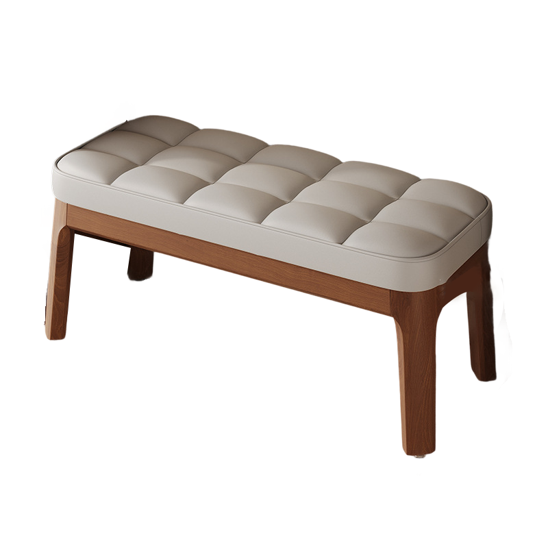 Contemporary Scandinavian PU Leather Solid Wood Rectangular Grid Upholstered Shoe Bench For Entryway & Living Room