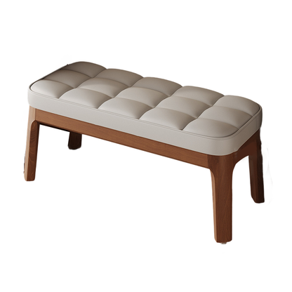 Contemporary Scandinavian PU Leather Solid Wood Rectangular Grid Upholstered Shoe Bench For Entryway & Living Room