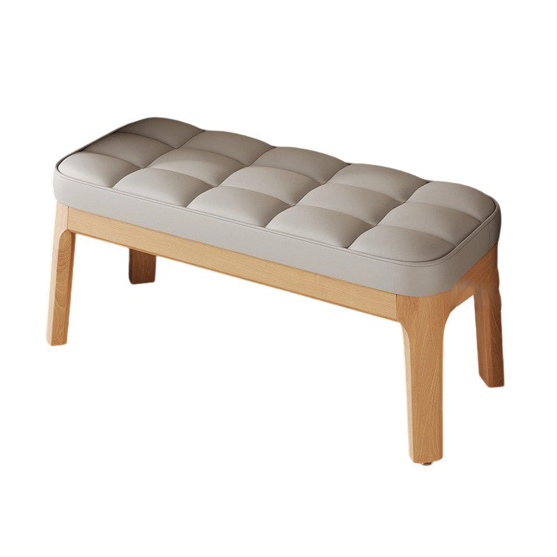 Contemporary Scandinavian PU Leather Solid Wood Rectangular Grid Upholstered Shoe Bench For Entryway & Living Room