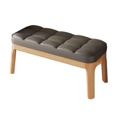 Contemporary Scandinavian PU Leather Solid Wood Rectangular Grid Upholstered Shoe Bench For Entryway & Living Room