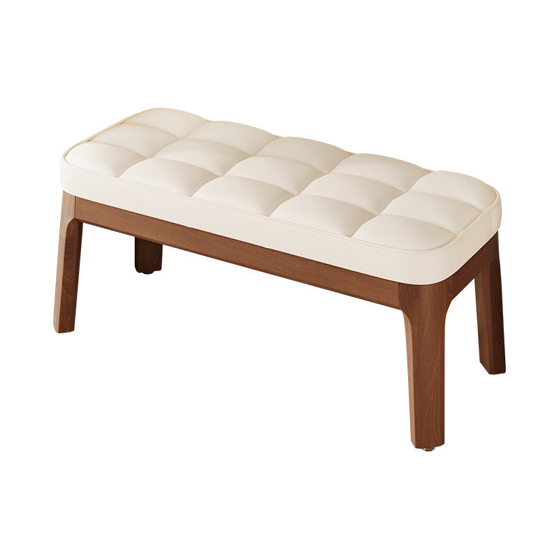 Contemporary Scandinavian PU Leather Solid Wood Rectangular Grid Upholstered Shoe Bench For Entryway & Living Room
