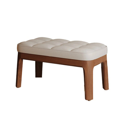 Contemporary Scandinavian PU Leather Solid Wood Rectangular Grid Upholstered Shoe Bench For Entryway & Living Room