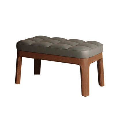 Contemporary Scandinavian PU Leather Solid Wood Rectangular Grid Upholstered Shoe Bench For Entryway & Living Room