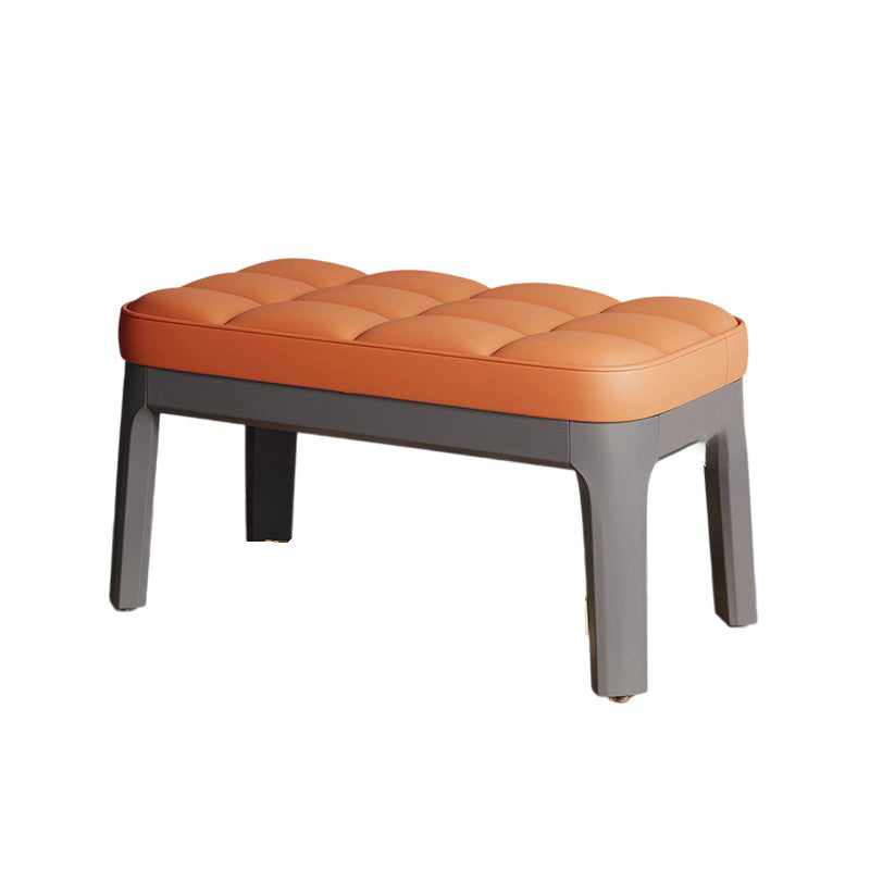 Contemporary Scandinavian PU Leather Solid Wood Rectangular Grid Upholstered Shoe Bench For Entryway & Living Room