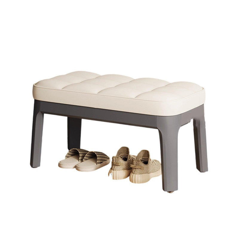 Contemporary Scandinavian PU Leather Solid Wood Rectangular Grid Upholstered Shoe Bench For Entryway & Living Room