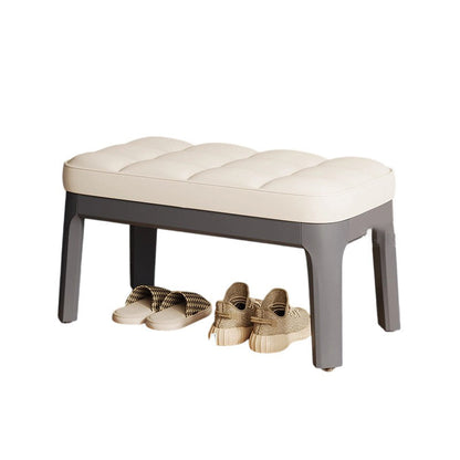 Contemporary Scandinavian PU Leather Solid Wood Rectangular Grid Upholstered Shoe Bench For Entryway & Living Room