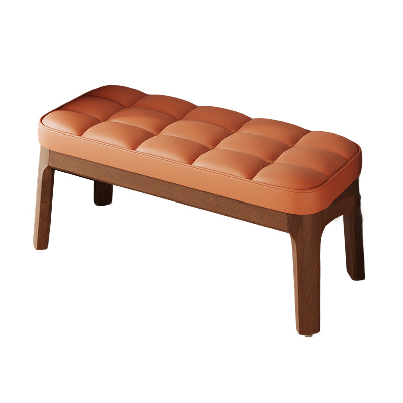 Contemporary Scandinavian PU Leather Solid Wood Rectangular Grid Upholstered Shoe Bench For Entryway & Living Room