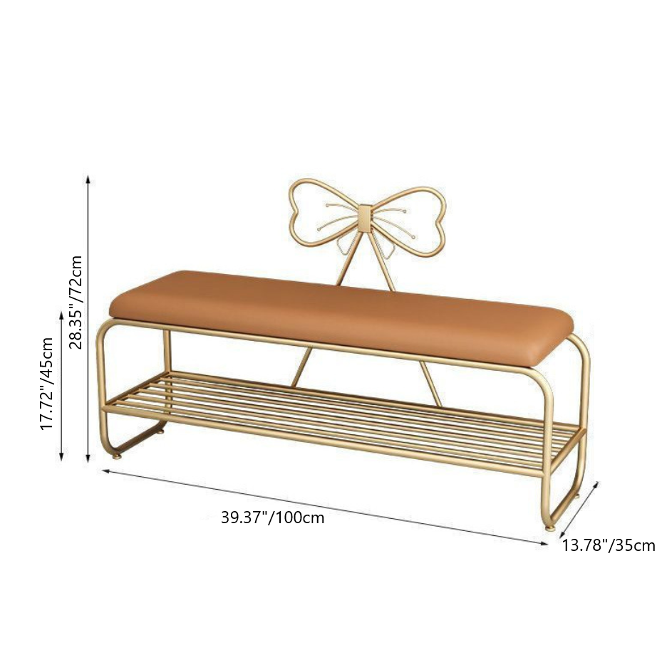 Contemporary Creative Faux Leather Iron Bowknot Rectangular Shoe Storage With 1-Shelf For Entryway & Living Room