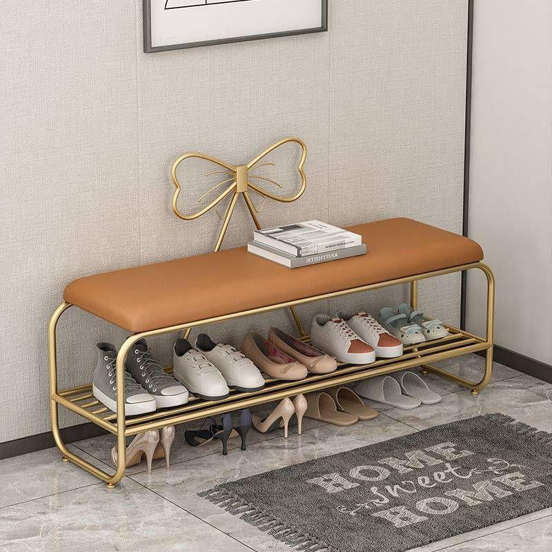 Contemporary Creative Faux Leather Iron Bowknot Rectangular Shoe Storage With 1-Shelf For Entryway & Living Room
