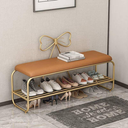 Contemporary Creative Faux Leather Iron Bowknot Rectangular Shoe Storage With 1-Shelf For Entryway & Living Room