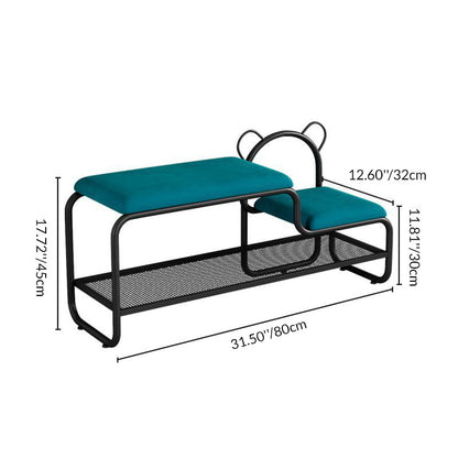 Contemporary Creative Velvet Iron Bear-Shaped Curved Rectangular Shoe Bench With Backrest For Entryway & Living Room