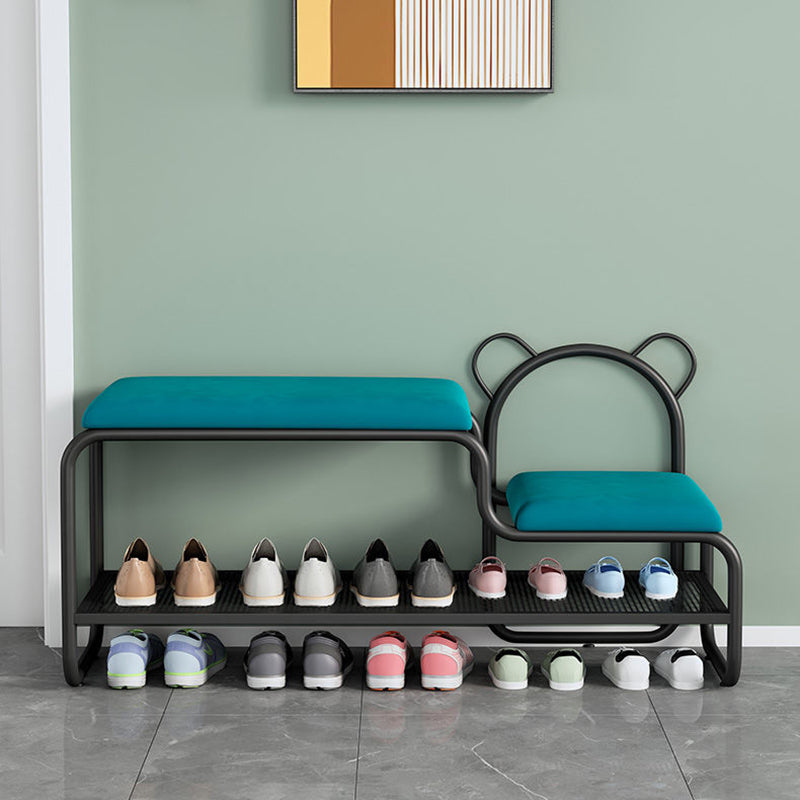 Contemporary Creative Velvet Iron Bear-Shaped Curved Rectangular Shoe Bench With Backrest For Entryway & Living Room