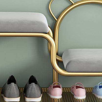 Contemporary Creative Velvet Iron Bear-Shaped Curved Rectangular Shoe Bench With Backrest For Entryway & Living Room