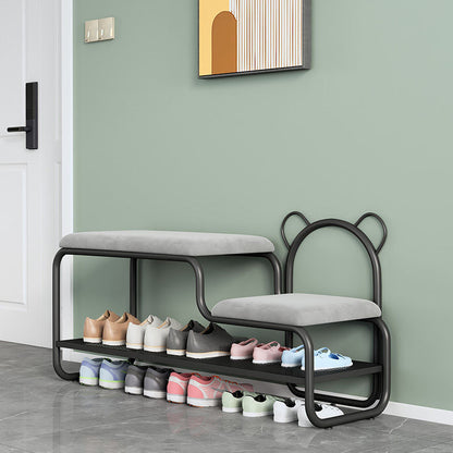 Contemporary Creative Velvet Iron Bear-Shaped Curved Rectangular Shoe Bench With Backrest For Entryway & Living Room