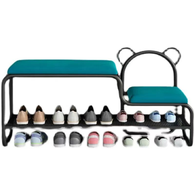 Contemporary Creative Velvet Iron Bear-Shaped Curved Rectangular Shoe Bench With Backrest For Entryway & Living Room