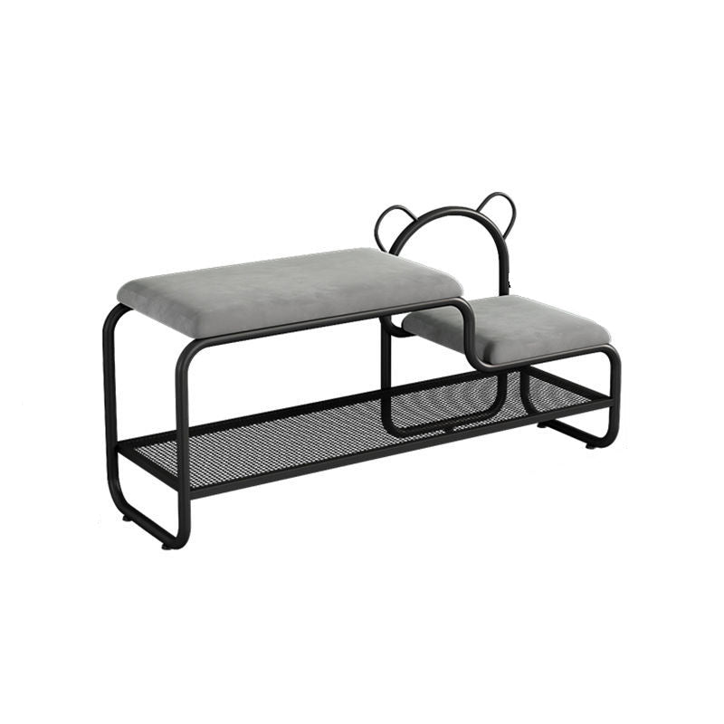 Contemporary Creative Velvet Iron Bear-Shaped Curved Rectangular Shoe Bench With Backrest For Entryway & Living Room