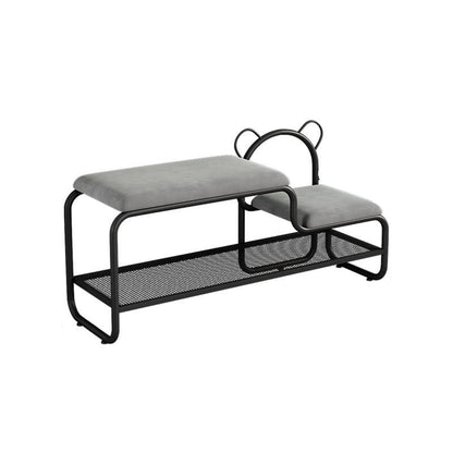 Contemporary Creative Velvet Iron Bear-Shaped Curved Rectangular Shoe Bench With Backrest For Entryway & Living Room