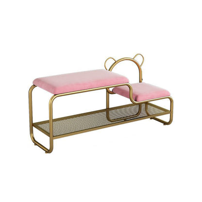 Contemporary Creative Velvet Iron Bear-Shaped Curved Rectangular Shoe Bench With Backrest For Entryway & Living Room