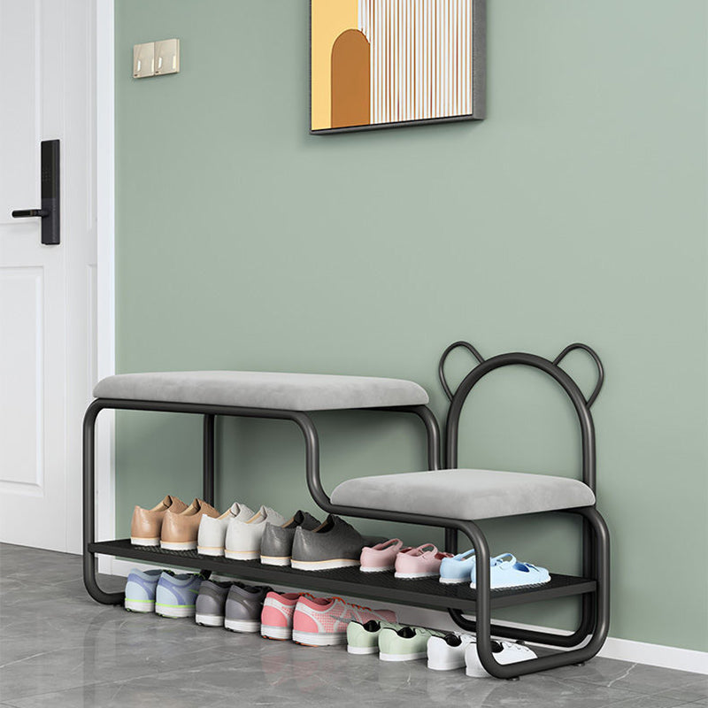 Contemporary Creative Velvet Iron Bear-Shaped Curved Rectangular Shoe Bench With Backrest For Entryway & Living Room